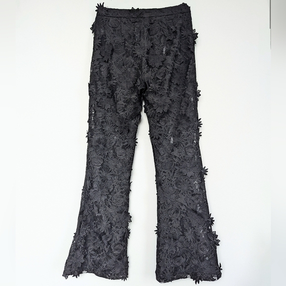 Fashion Nova Denise Sheer Mesh Flower Embroidered Hi-Rise Flare Pants Black sz L - Picture 5 of 17